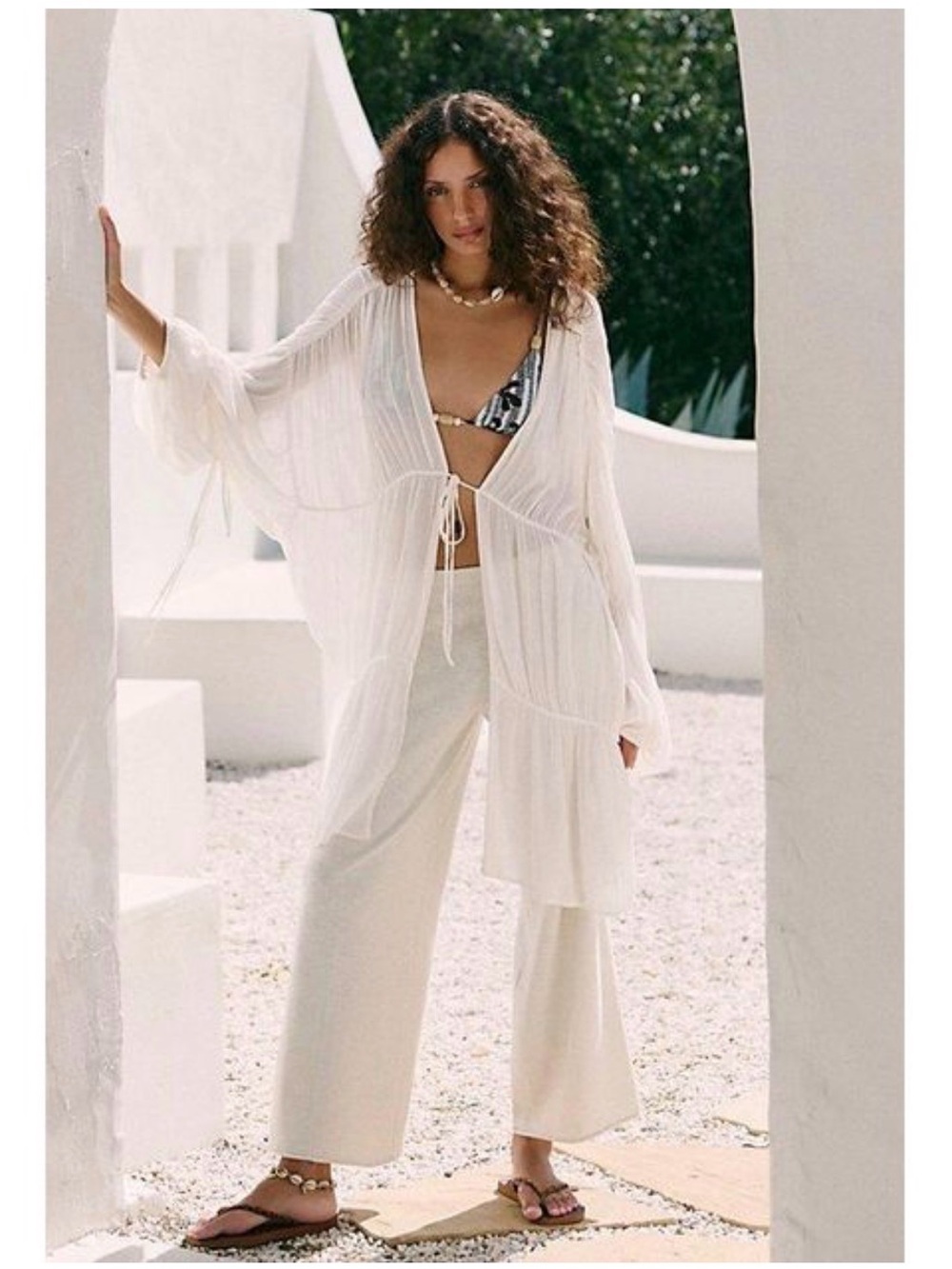 Free People Women's White Juliet Sheer Tie-Front Duster NEW! - Picture 9 of 10